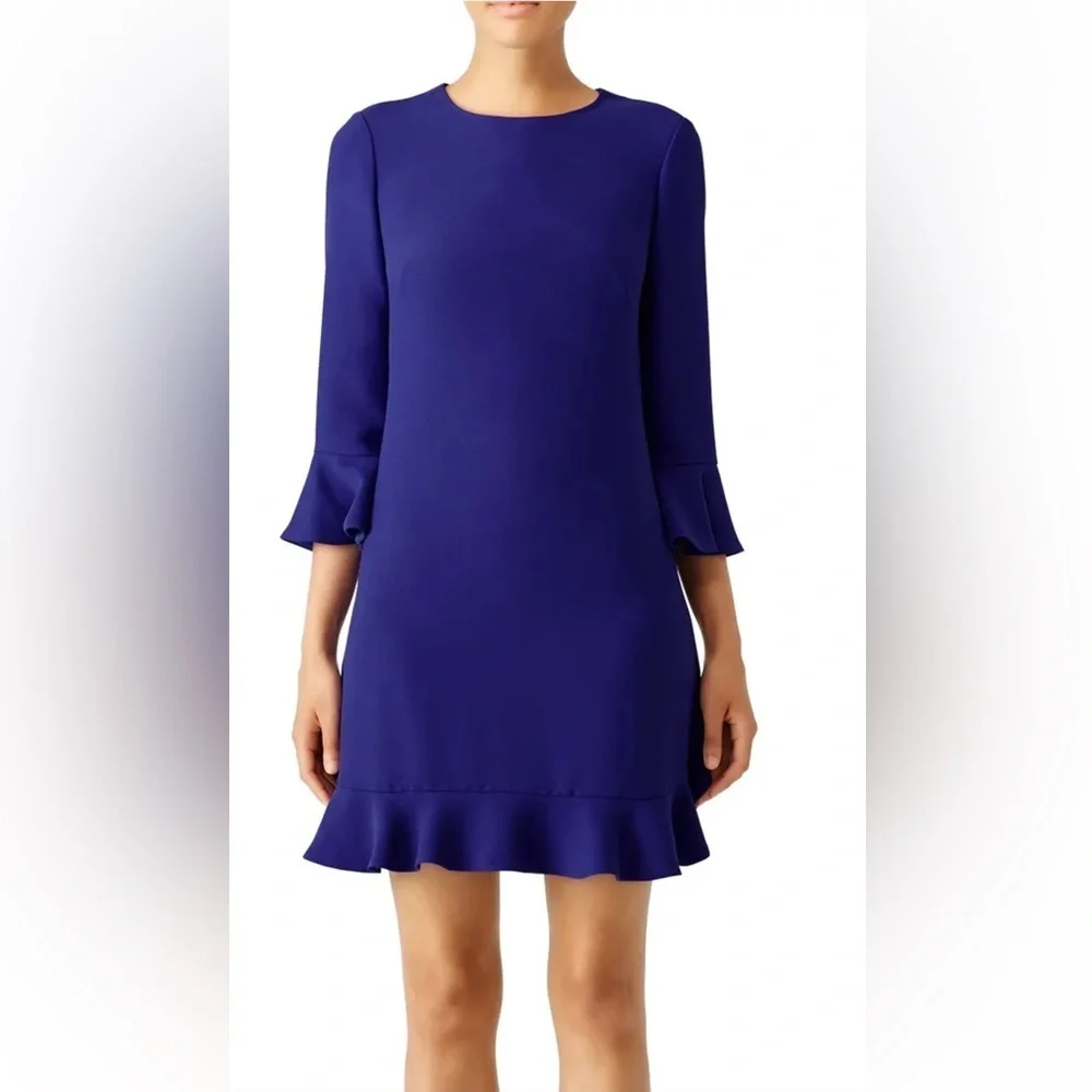 Kate Spade Womens Purple Shift Crepe Dress S 6 Ruffle Bell Sleeve Cocktail. L—10